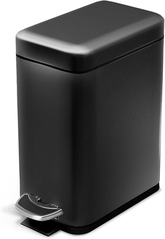 Home Zone Living 1.3 Gallon Small Bathroom Trash Can with Lid and Step Pedal. Stainless Steel Wastebasket with Slim Design for Home and Office. Silver. 5 Liters