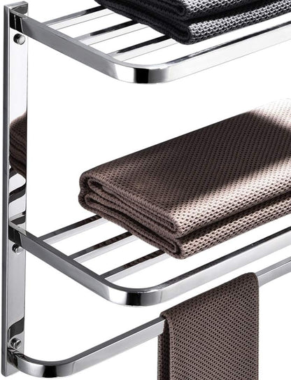 LUANT 3-Tier Bathroom Shelf with Towel Bars. Stainless Steel Wall Mounting Rack.22-1/2 Inch