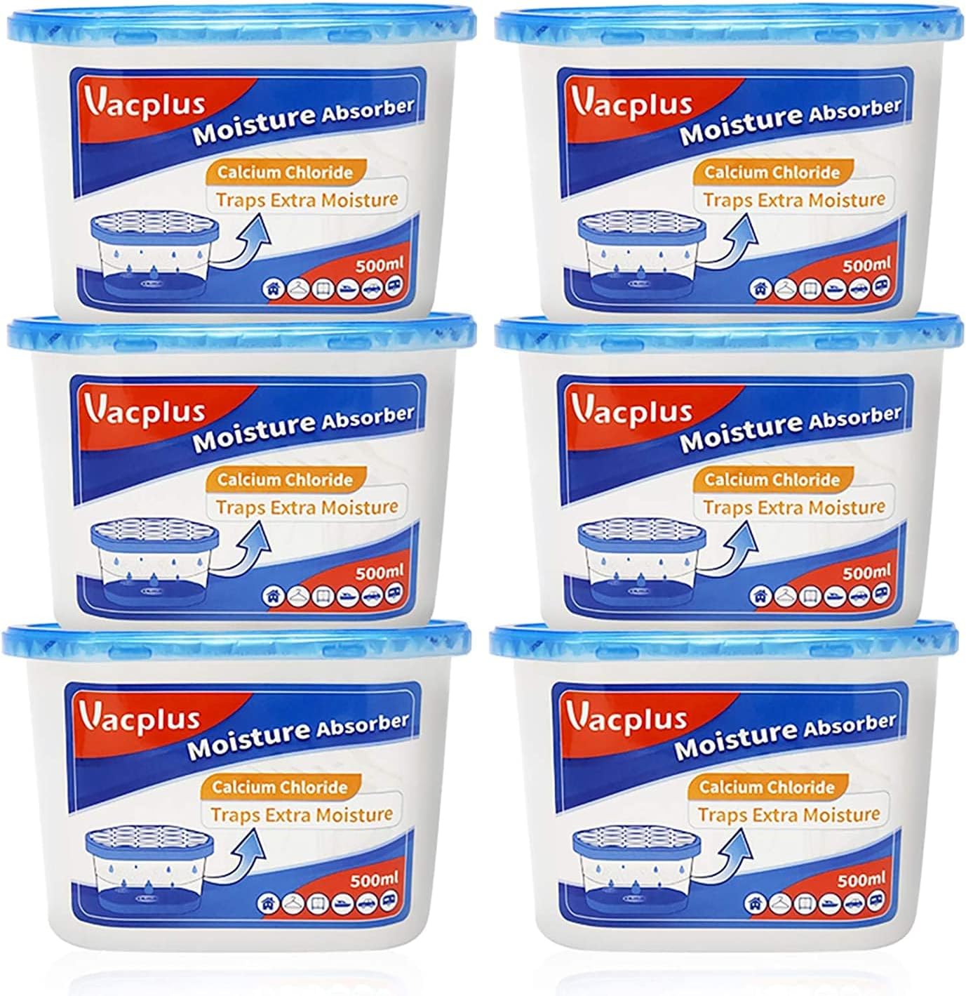 Vacplus Moisture Absorbers 6 Pack. 10.5 Oz Portable Humidity Absorber Boxes for Your Bathroom. Closet & Car. Dehumidifier with Fragrance Free. Navy Blue